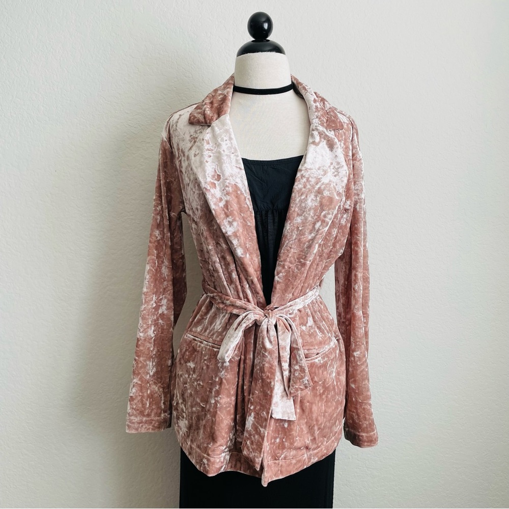 Chelsea 28 Pink Velvet Open-Front Belted Blazer Jacket Coat - Picture 14 of 14